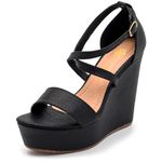 Sandália Feminina Salto Anabela 4071 Napa Cintilante Preta