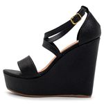 Sandália Feminina Salto Anabela 4071 Napa Cintilante Preta