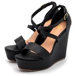 Sandália Feminina Salto Anabela 4071 Napa Cintilante Preta