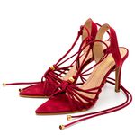 Sandália Feminina Salto e Bico Fino 6001 Nobucado Vermelho