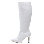 Bota Feminina Salto Fino Cano Alto 1715 Craquelê Branco