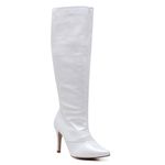 Bota Feminina Salto Fino Cano Alto 1715 Craquelê Branco