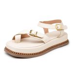 Sandália Feminina Papete Flatform Tiras Fivela 23411 Off White