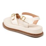 Sandália Feminina Papete Flatform Tiras Fivela 23411 Off White