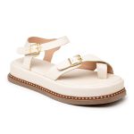 Sandália Feminina Papete Flatform Tiras Fivela 23411 Off White