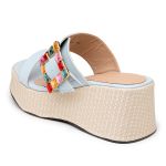 Tamanco Ref 5200 Anabela Fivela Trabalhada Colorida Em Santorine Aqua