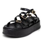 Sandália Feminina Papete Flatform Tira Com Fivela 5302 Essence Preto