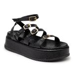 Sandália Feminina Papete Flatform Tira Com Fivela 5302 Essence Preto