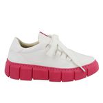 Tênis Feminino Casual De Amarrar 101 Napa Branco Com Sola Rosa