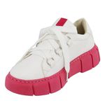 Tênis Feminino Casual De Amarrar 101 Napa Branco Com Sola Rosa