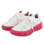 Tênis Feminino Casual De Amarrar 101 Napa Branco Com Sola Rosa