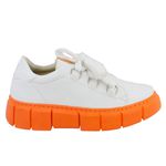 Tênis Feminino Casual De Amarrar 101 Napa Branco Com Sola Laranja