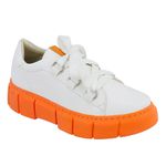 Tênis Feminino Casual De Amarrar 101 Napa Branco Com Sola Laranja