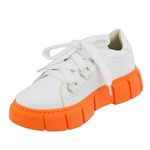 Tênis Feminino Casual De Amarrar 101 Napa Branco Com Sola Laranja