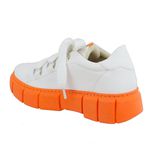 Tênis Feminino Casual De Amarrar 101 Napa Branco Com Sola Laranja