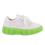 Tênis Feminino Casual De Amarrar 101 Napa Branco Com Sola Verde