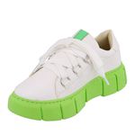 Tênis Feminino Casual De Amarrar 101 Napa Branco Com Sola Verde
