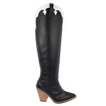Bota Feminina Cano Alto 23135 Napa Preta Com Detalhes Branco