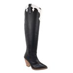 Bota Feminina Cano Alto 23135 Napa Preta Com Detalhes Branco