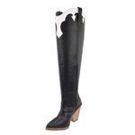 Bota Feminina Cano Alto 23135 Napa Preta Com Detalhes Branco