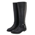 Bota Feminina Cano Médio Biker Rasteira 2026 Napa Preto