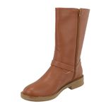 Bota Feminina Cano Médio Biker Rasteira 2025 Caramelo