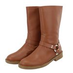 Bota Feminina Cano Médio Biker Rasteira 2025 Caramelo