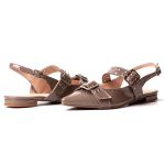 Sapatilha Slingback Rasteira Feminina Em Napa Verniz Taupe 183010