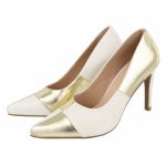 Scarpin Salto Off White e Ouro Light 5550
