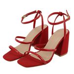 Sandália Feminina Salto Médio Com Tiras 12001 Napa Vermelho