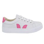 Tênis Feminino Casual De Amarrar 087 Napa Branco Com Detalhes Rosa