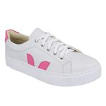 Tênis Feminino Casual De Amarrar 087 Napa Branco Com Detalhes Rosa