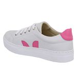 Tênis Feminino Casual De Amarrar 087 Napa Branco Com Detalhes Rosa