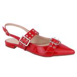 Sapatilha Slingback Rasteira Feminina Em Napa Verniz Vermelho Ferrari 183010