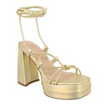 Sandália Feminina Meia Pata Com Amarração 193011 Napa Dourado Holografico