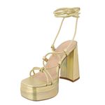 Sandália Feminina Meia Pata Com Amarração 193011 Napa Dourado Holografico