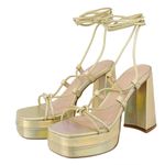 Sandália Feminina Meia Pata Com Amarração 193011 Napa Dourado Holografico