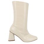 Bota Feminina Cano Médio Bico Quadrado 23022 Stretch Verniz Off White