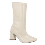 Bota Feminina Cano Médio Bico Quadrado 23022 Stretch Verniz Off White