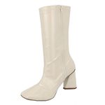 Bota Feminina Cano Médio Bico Quadrado 23022 Stretch Verniz Off White