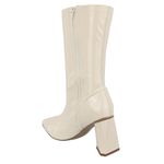 Bota Feminina Cano Médio Bico Quadrado 23022 Stretch Verniz Off White