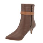 Bota Feminina Cano Curto Salto Baixo 180127 Detalhe Em Fivela Napa Cacau Com Tira Caramelo