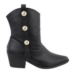Bota Texana Cano Baixo Salto Grosso Com Enfeite Lateral 24000 Napa Preta