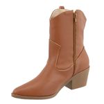 Bota Texana Cano Baixo Salto Grosso Com Enfeite Lateral 24000 Napa Caramelo