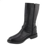 Bota Feminina Cano Médio Biker Rasteira 2025 Napa Preta