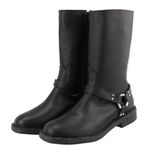 Bota Feminina Cano Médio Biker Rasteira 2025 Napa Preta