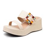Tamanco Ref 5200 Anabela Fivela Trabalhada Colorida Em Rafia