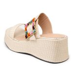 Tamanco Ref 5200 Anabela Fivela Trabalhada Colorida Em Rafia