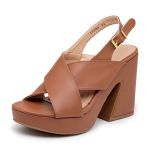 Sandália Meia Pata x Peito Do Pé Salto Grosso Ref 15000 Napa Caramelo