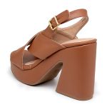 Sandália Meia Pata x Peito Do Pé Salto Grosso Ref 15000 Napa Caramelo